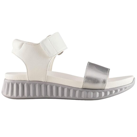 COUGAR 10 Fiesta Platform Sandal Ankle Strap Hook and Loop White Silver Flatform - Picture 1 of 10